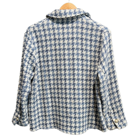 Zara White and Light Blue Tweed Faux Pearl Buttons Blazer Jacket Size Small - Picture 2 of 5